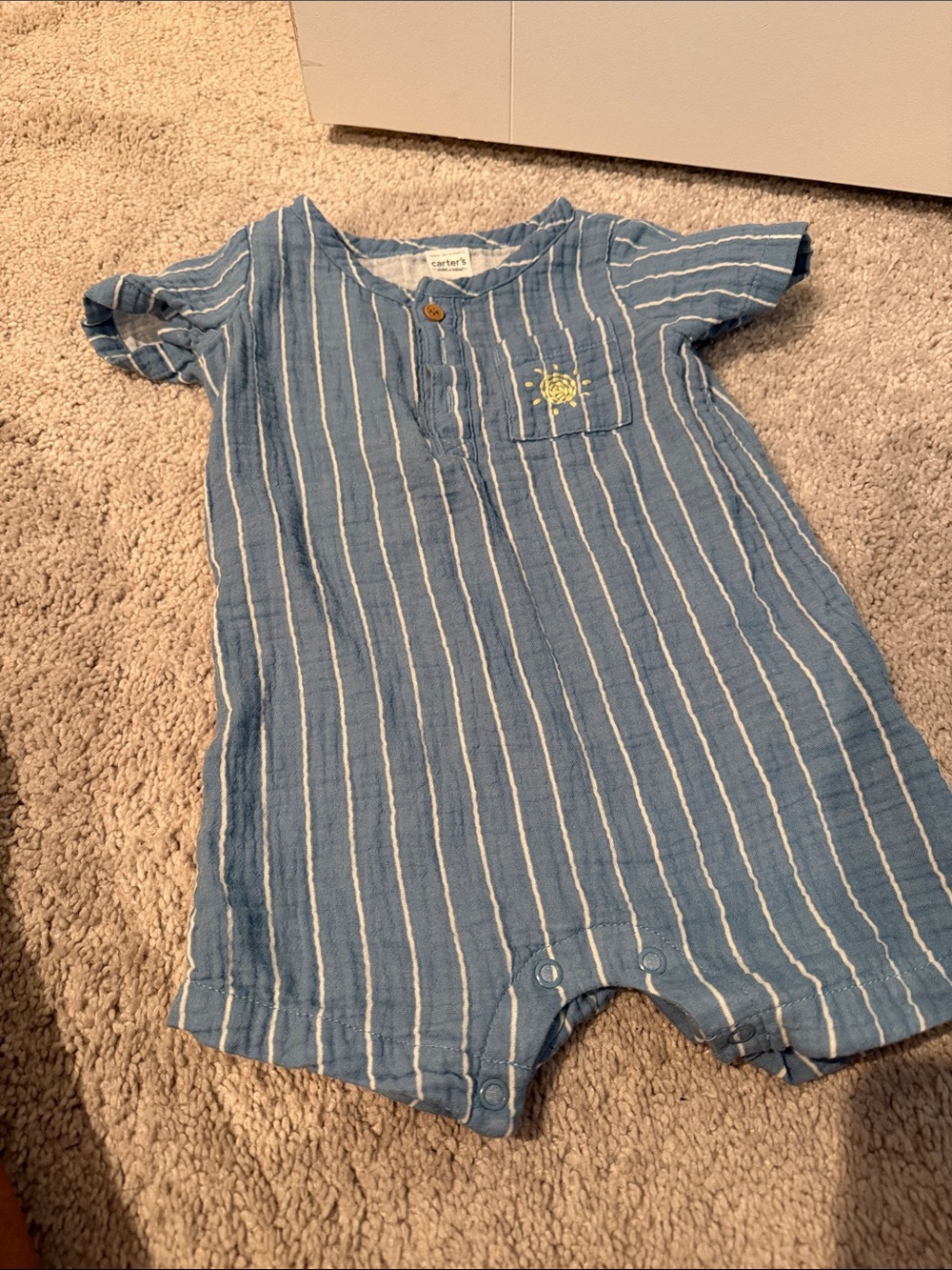 Carter's Blue and White Striped Baby Romper with Sun Pocket